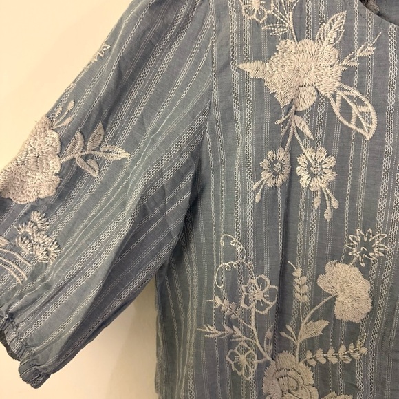 Johnny Was Osiris Puff-Sleeve Buttoned Minidress - Denim Blue - Size Large - Picture 7 of 8